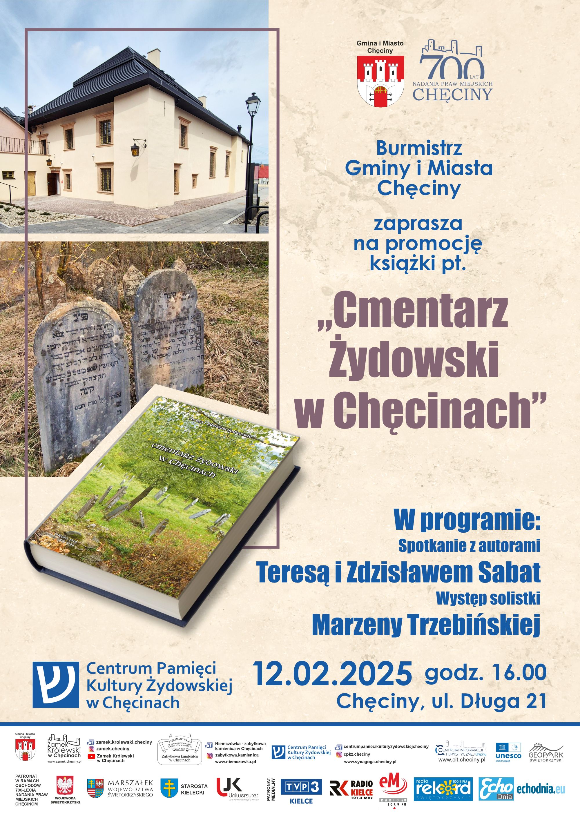 Zaproszenie na promocję książki pt. "Cmentarz żydowski w Chęcinach"